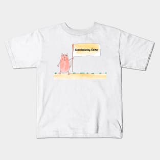 Commissioning Editor. Profession, work, job. Cat shows a banner with the inscription. Watercolor illustration. A gift for a professional. Kids T-Shirt